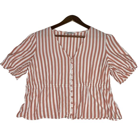 Madewell Tops - Madewell Womens XL V-Neck Peplum Popover Top in Stripe Dried Coral Crop Soft
